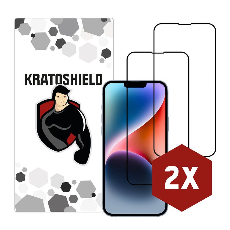 Foto van 2-pack kratoshield iphone 14 plus screenprotector - glass - full cover 2.5d - black