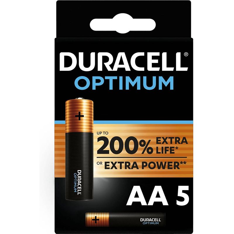 Foto van Duracell optimum alkaline aa 5 pack (lr6)