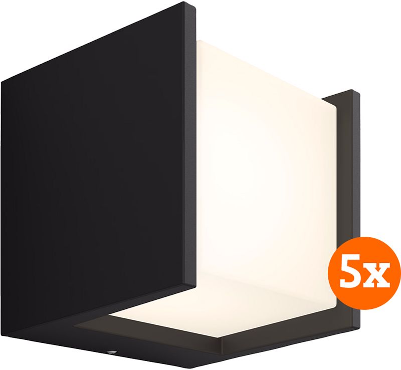 Foto van Philips hue fuzo white muurlamp zwart smal open 5-pack