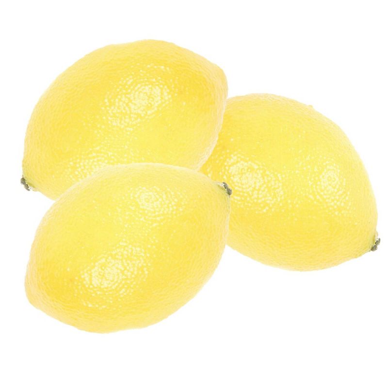 Foto van Set van 3x stuks nepfruit/kunstfruit/deco fruit gele citroen 8 cm - kunstbloemen