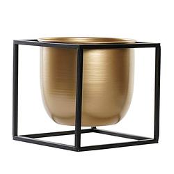 Foto van Casa di elturo bloempot cubic zwart / goud met frame - metaal