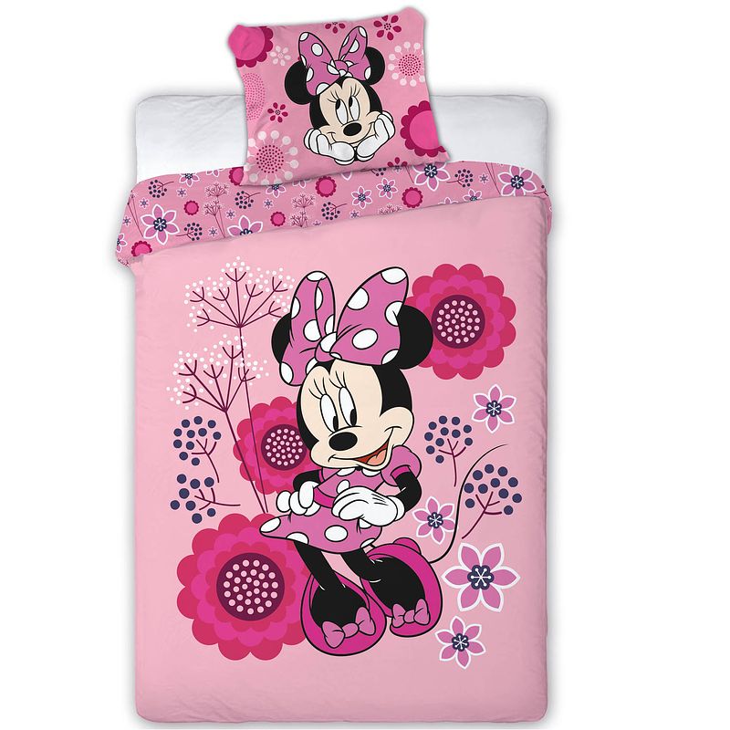 Foto van Disney minnie mouse flowers - dekbedovertrek - eenpersoons - 140 x 200 cm - roze