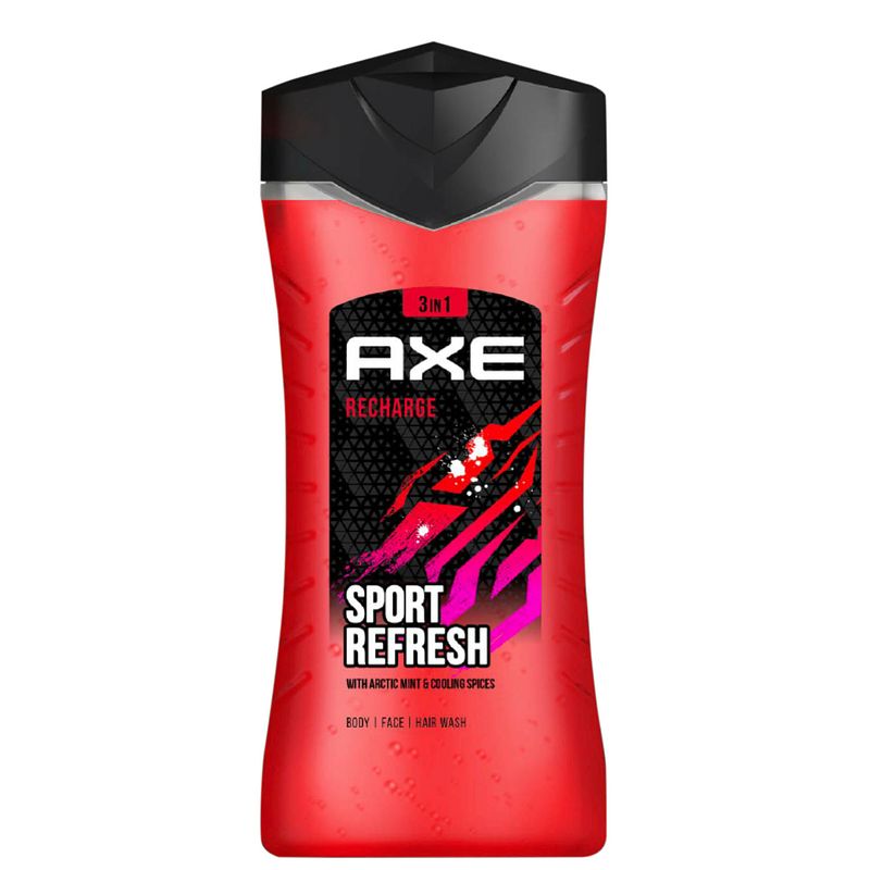 Foto van Axe douchegel - showergel & shampoo 3-in-1 sport fresh recharge 250ml - 12 stuks