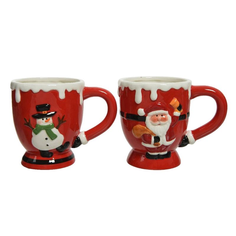 Foto van 2x stuks kerst thema mokken/bekers met kerstman en sneeuwpop 13 x 9 x 10,5 cm - bekers