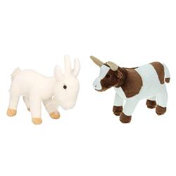 Foto van Pluche knuffel boerderijdieren set koe en geit van 22 cm - knuffel boederijdieren