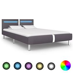 Foto van Vidaxl bedframe met led kunstleer grijs 140x200 cm