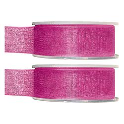 Foto van 2x hobby/decoratie fuchsia roze organza sierlinten 2,5 cm/25 mm x 20 meter - cadeaulinten