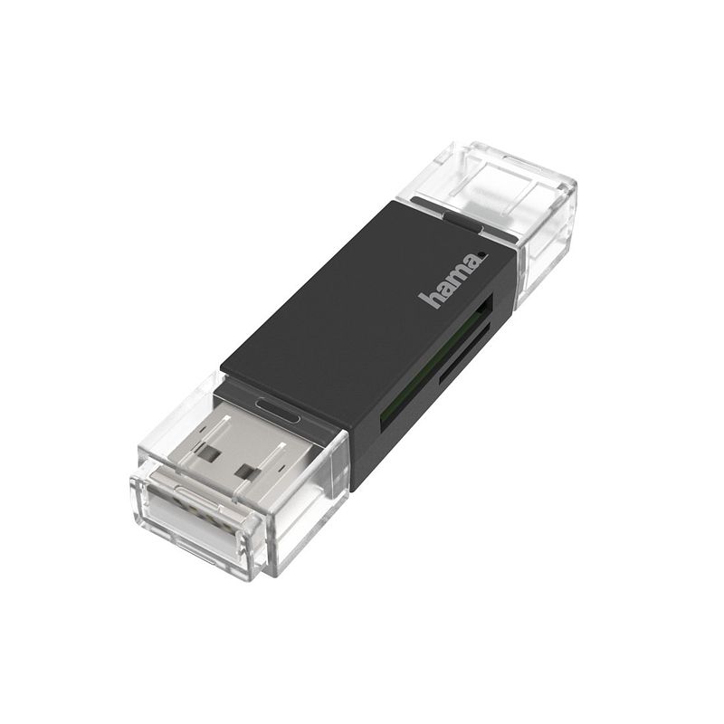 Foto van Hama usb-kaartlezer, otg, usb-a + micro-usb, usb 2.0, sd/microsd desktop accessoire zwart