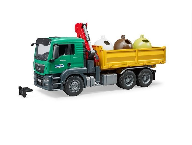 Foto van 3753 bruder vrachtwagen man met 3 vuilcontainers