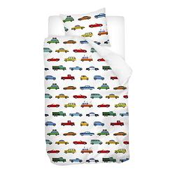 Foto van Snoozing cars dekbedovertrek - junior - flanel - 120x150 cm + 1 kussensloop 60x70 cm - multi kleur