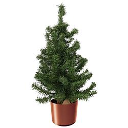 Foto van Mini kerstboom groen - in kunststof pot koper - 75 cm - kunstboom - kunstkerstboom