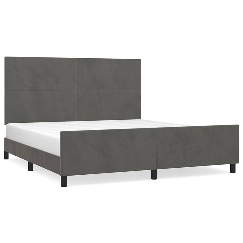 Foto van The living store bedframe fluweel donkergrijs 203x166 cm - verstelbaar hoofdeinde - ondersteunende poten - multiplex