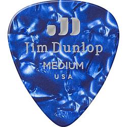 Foto van Dunlop 483p10md celluloid shell pick perloid blauw medium plectrum set 12 stuks