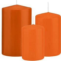 Foto van Stompkaarsen set van 3x stuks oranje 10-12-15 cm - stompkaarsen
