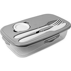 Foto van 1x lunchbox grijs met bestek 1 liter plastic - lunchboxen