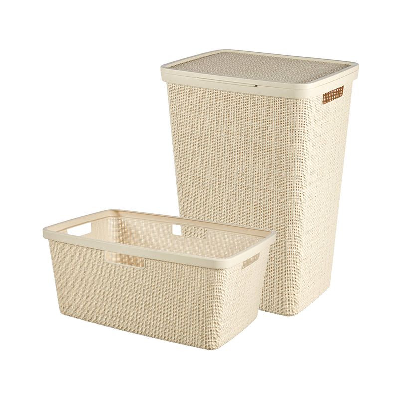 Foto van Curver jute wasmand met deksel 58l + wasmand 46l - gebroken wit