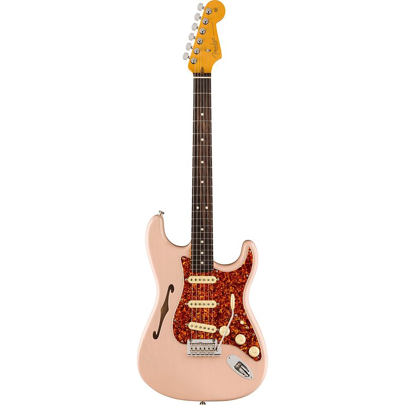 Foto van Fender american professional ii stratocaster thinline rw transparent shell pink met deluxe koffer