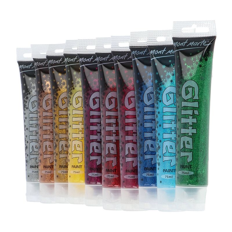 Foto van Mont marte® acrylverf set van 10 tubes glitterverf - 75ml per stuk