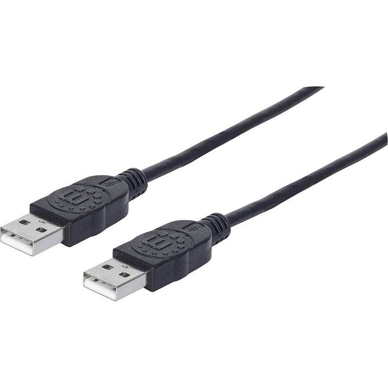 Foto van Manhattan usb-kabel usb 2.0 usb-a stekker, usb-a stekker 3.00 m zwart folie afscherming, ul gecertificeerd, vergulde steekcontacten 353915