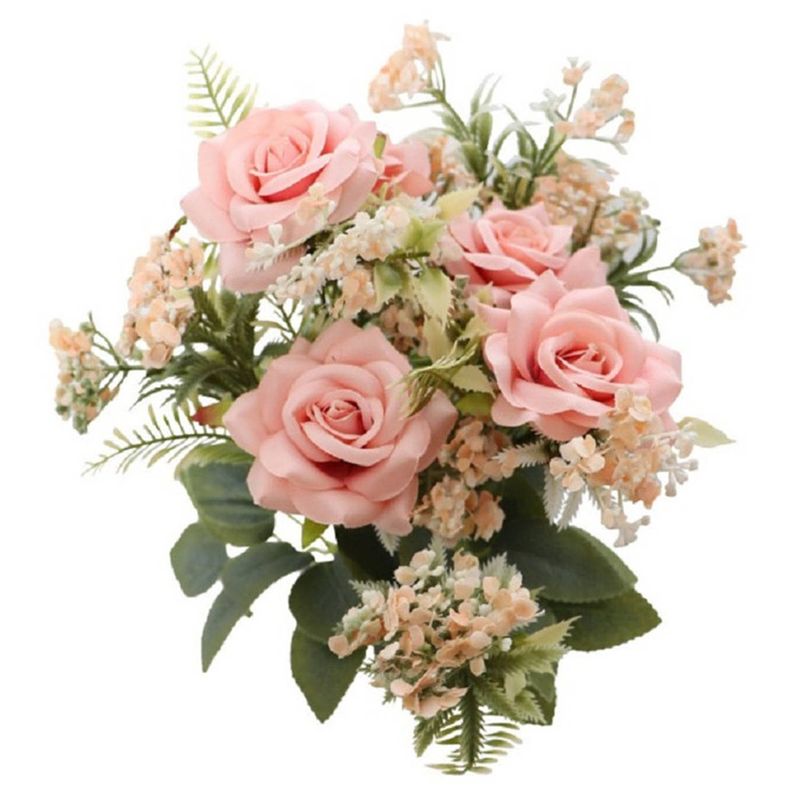 Foto van Chaks rozen kunstbloemen boeket - 5x - licht roze - h41 cm - kunstbloemen