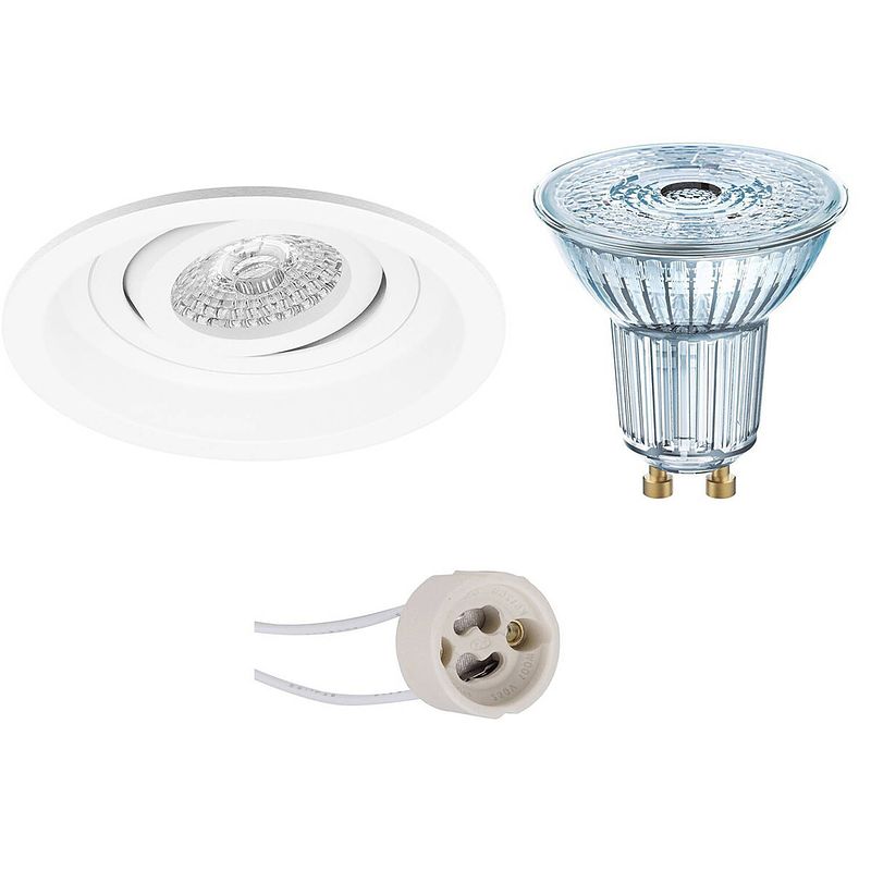 Foto van Led spot set - osram parathom par16 930 36d - pragmi domy pro - gu10 fitting - dimbaar - inbouw rond - mat wit - 5.5w -