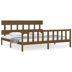 Foto van The living store massief grenenhouten bedframe - 205.5 x 185.5 x 81 cm - honingbruin - matras 180 x 200 cm - montage