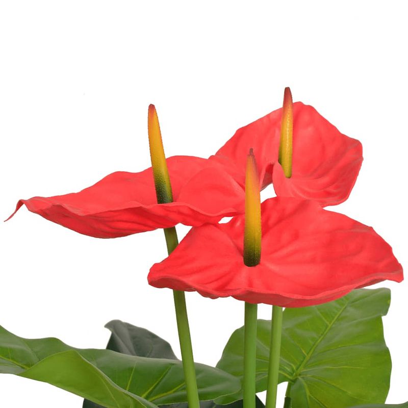 Foto van Infiori kunst anthurium plant met pot 90 cm rood en geel