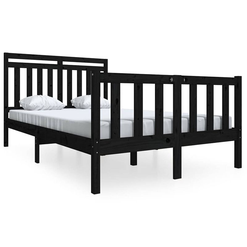 Foto van The living store bedframe grenenhout - 205.5 x 146 x 100 cm - zwart