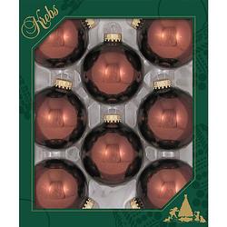 Foto van 24x stuks glazen kerstballen 7 cm bruin glans - kerstbal