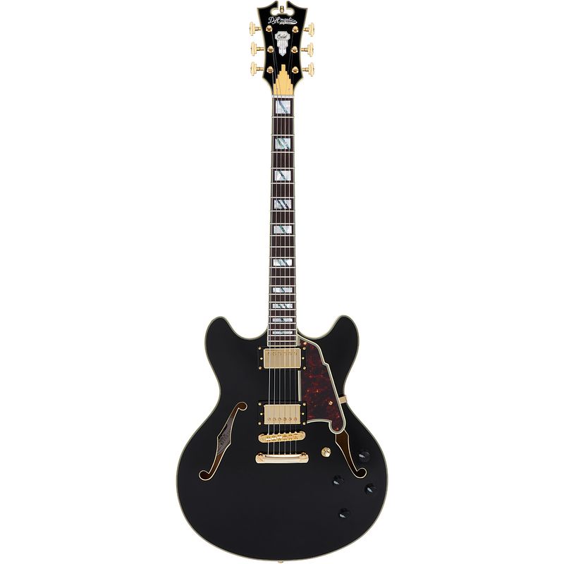 Foto van D'sangelico excel dc stopbar solid black semi-akoestische gitaar met koffer