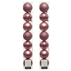 Foto van 14x stuks kunststof kerstballen oudroze (velvet) 8 cm glans/mat/glitter - kerstbal