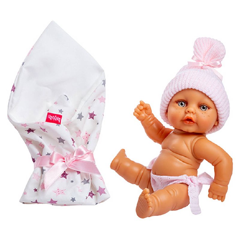 Foto van Berjuan babypop met slaapzak meisjes 25 cm wit/roze