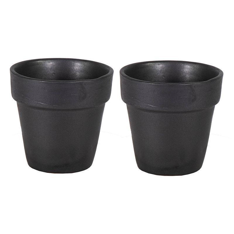 Foto van Plantenpot/bloempot - 2x - keramiek - mat zwart - d20 x h20 cm - plantenpotten