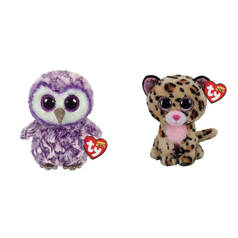 Foto van Ty - knuffel - beanie boo's - moonlight owl & livvie leopard