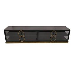 Foto van Ptmd riho black metal cabinet low smoky glass doors