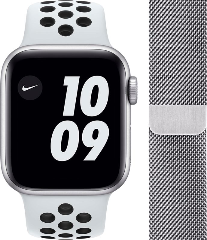 Foto van Apple watch nike se 4g 40mm zilver aluminium witte sportband + polsband milanees zilver