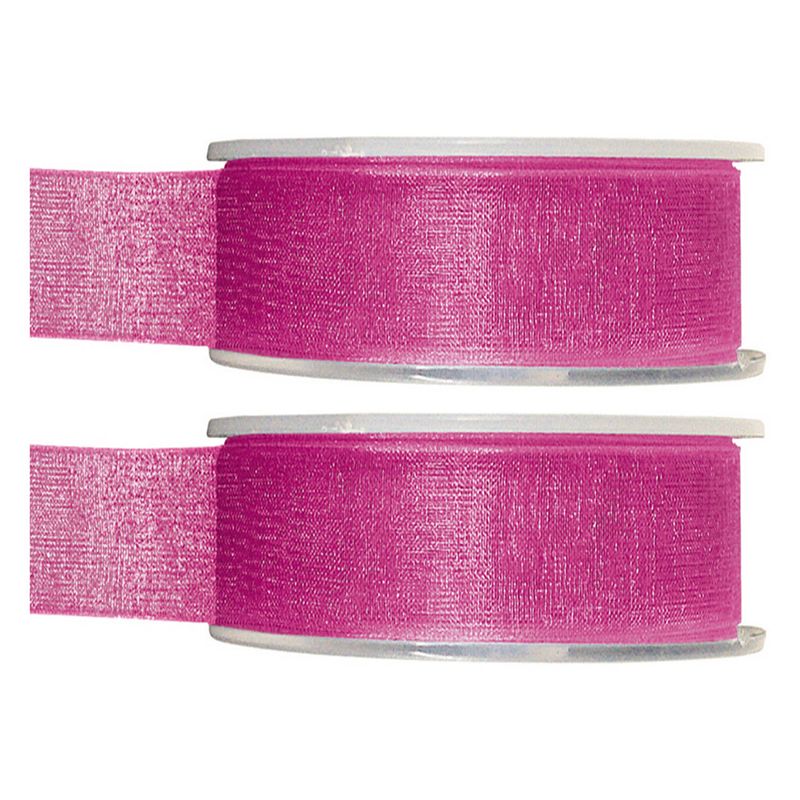 Foto van 2x hobby/decoratie fuchsia roze organza sierlinten 2,5 cm/25 mm x 20 meter - cadeaulinten