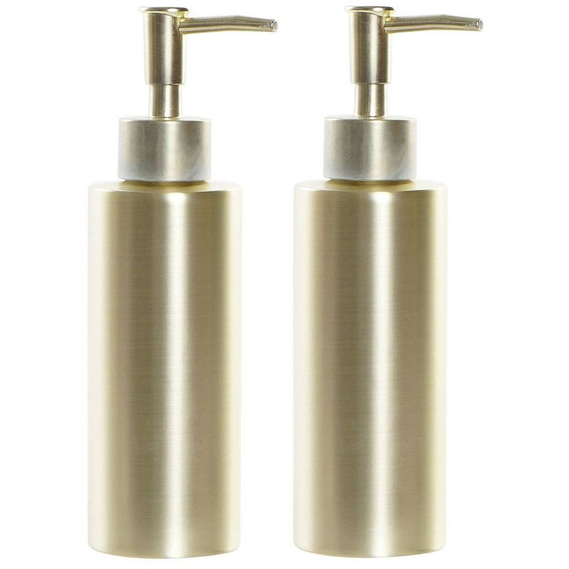 Foto van 2x stuks zeeppompjes/zeepdispensers goudkleurig inox 350 ml - zeeppompjes