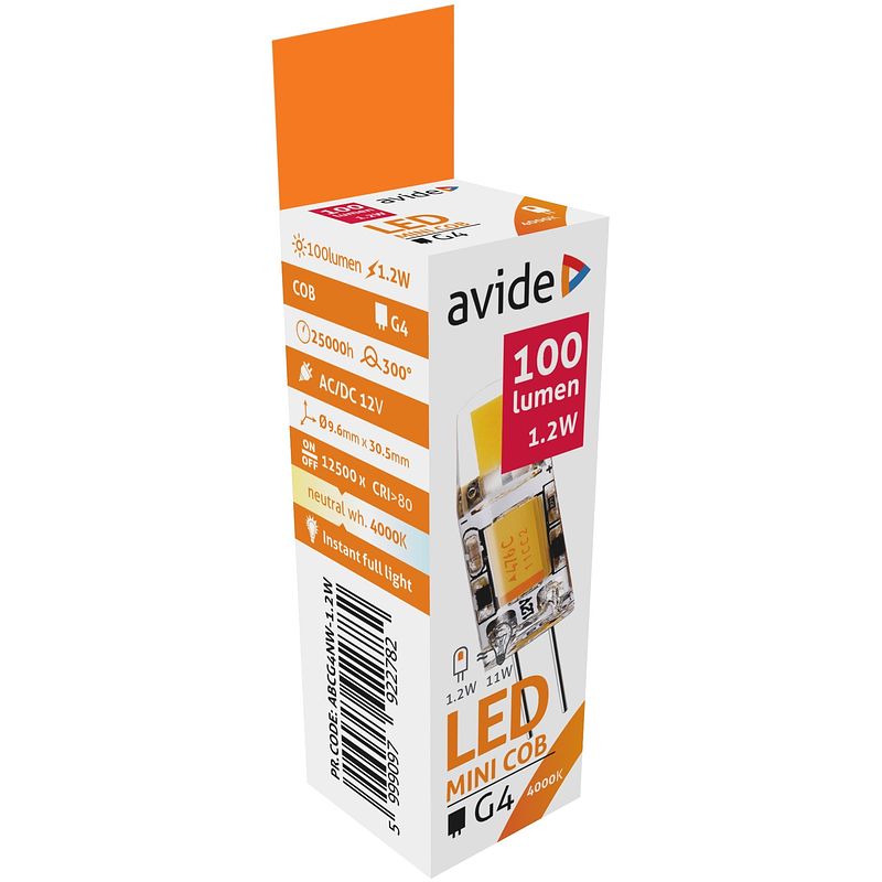 Foto van Avide led 1.2w g4 cob ew 4000k led lamp