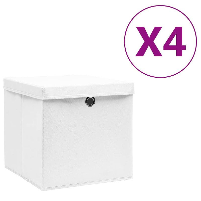 Foto van Vidaxl opbergboxen met deksel 4 st 28x28x28 cm wit