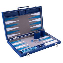 Foto van Backgammon spel - 15 inch - grijs, blauw & wit - ingelegd