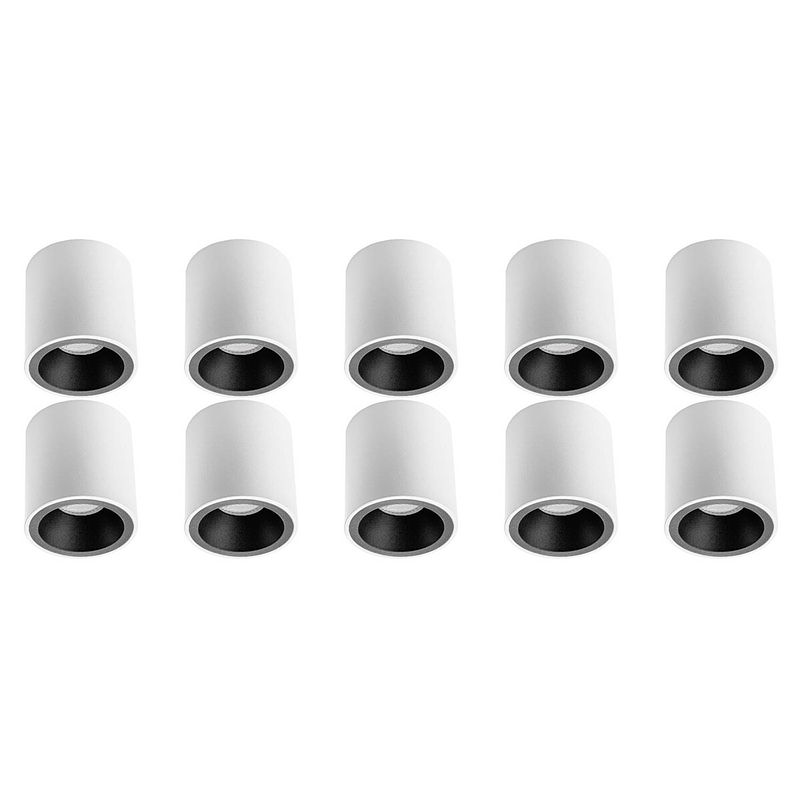 Foto van Opbouwspot 10 pack - pragmi cliron pro - gu10 fitting - opbouw rond - mat wit/zwart - aluminium - verdiept - ø90mm