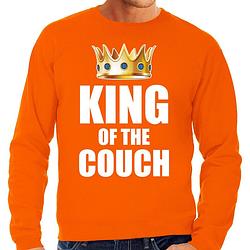 Foto van Kwoningsdag king of the couch sweater / trui voor thuisblijvers tijdens koningsdag oranje heren s - feesttruien