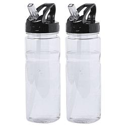 Foto van Kunststof waterfles/drinkfles/sportfles - 2x - transparant - met drinktuit - 650 ml - drinkflessen