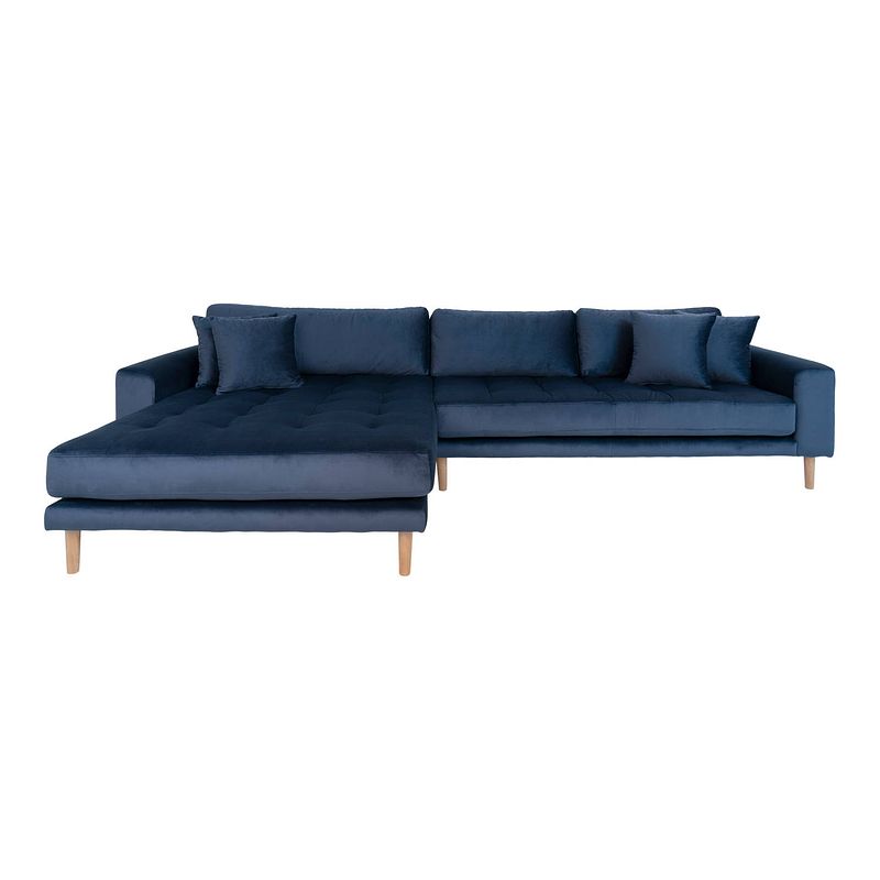 Foto van Lido bank met chaise longue links velours donker blauw.