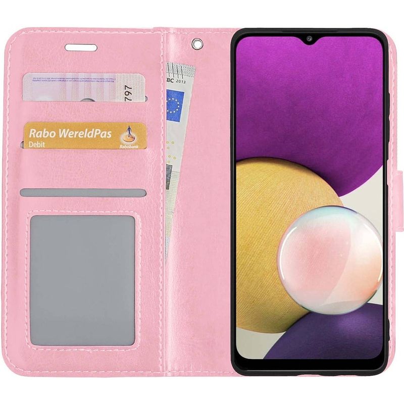 Foto van Basey samsung galaxy a22 5g hoesje book case kunstleer cover hoes - lichtroze