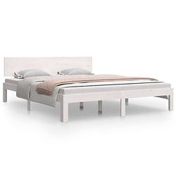 Foto van The living store bedframe - massief grenenhout - wit - 205.5 x 163.5 x 69.5 cm - multiplex lattenbodem