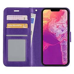 Foto van Basey iphone 13 mini hoesje bookcase kunstleer - iphone 13 mini hoes flip case book cover - paars