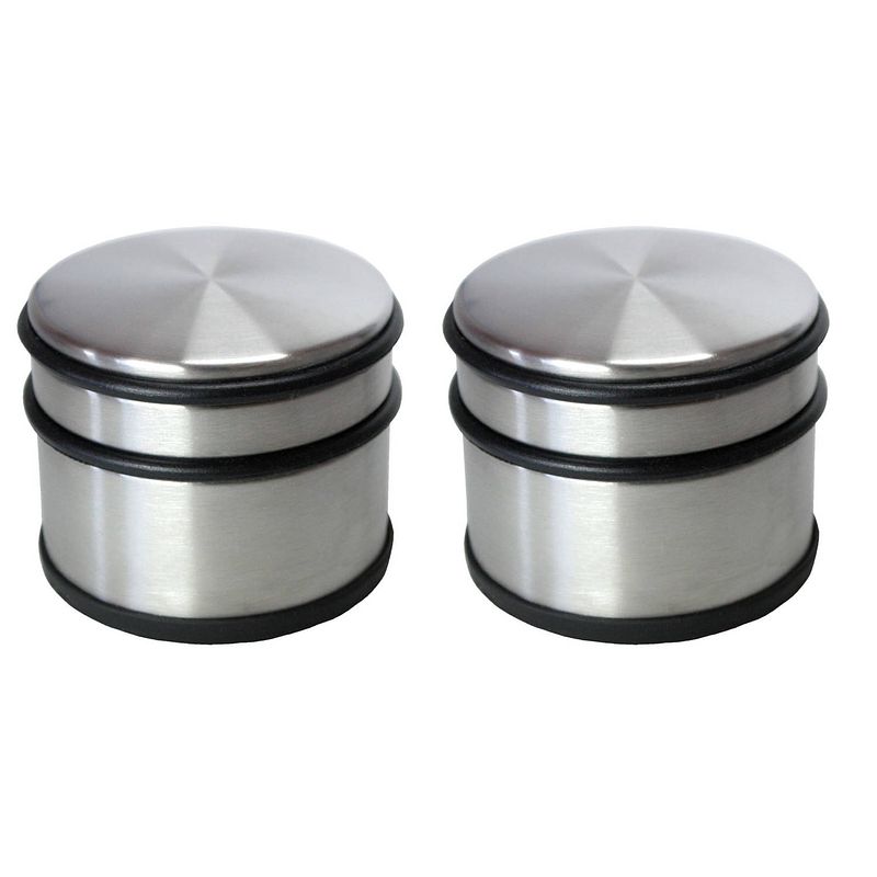 Foto van Set van 2x stuks deurstoppers rond zilver/mat zwart 10 x 8 cm - deurstoppers