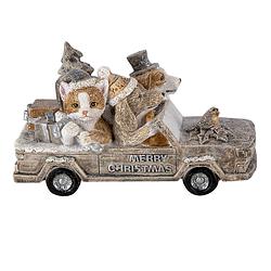 Foto van Clayre & eef kerstdecoratie beeld auto 15*7*9 cm grijs beige wit kunststof decoratief figuur decoratieve accessoires